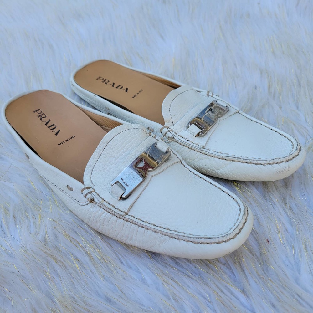 Authentic Prada White Leather Mule 38 - Picture 2 of 11